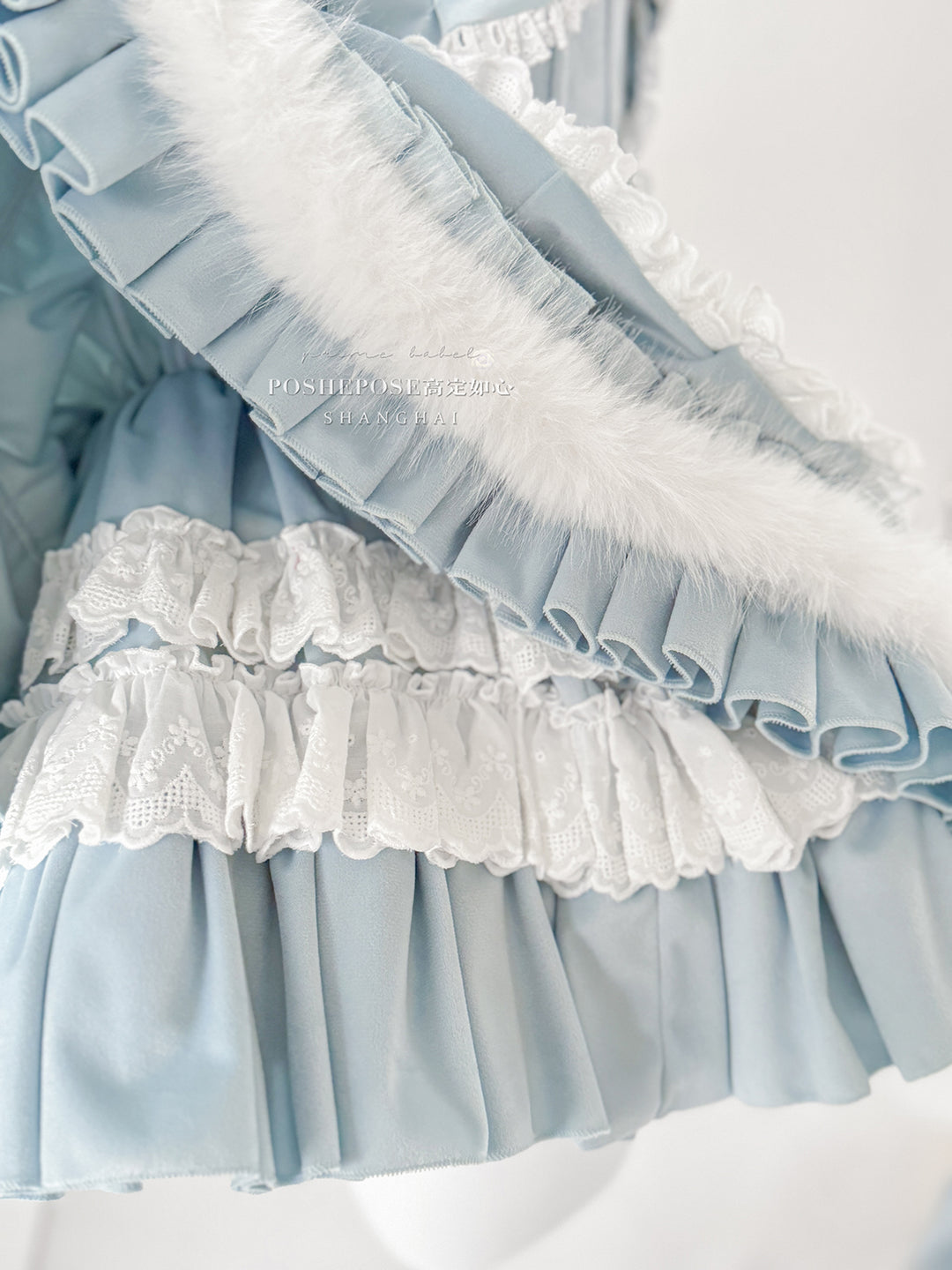 POSHEPOSE~Chuling Swan Lake~Sweet Lolita JSK Set Velvet Blue Dress for Prom 42865:755827