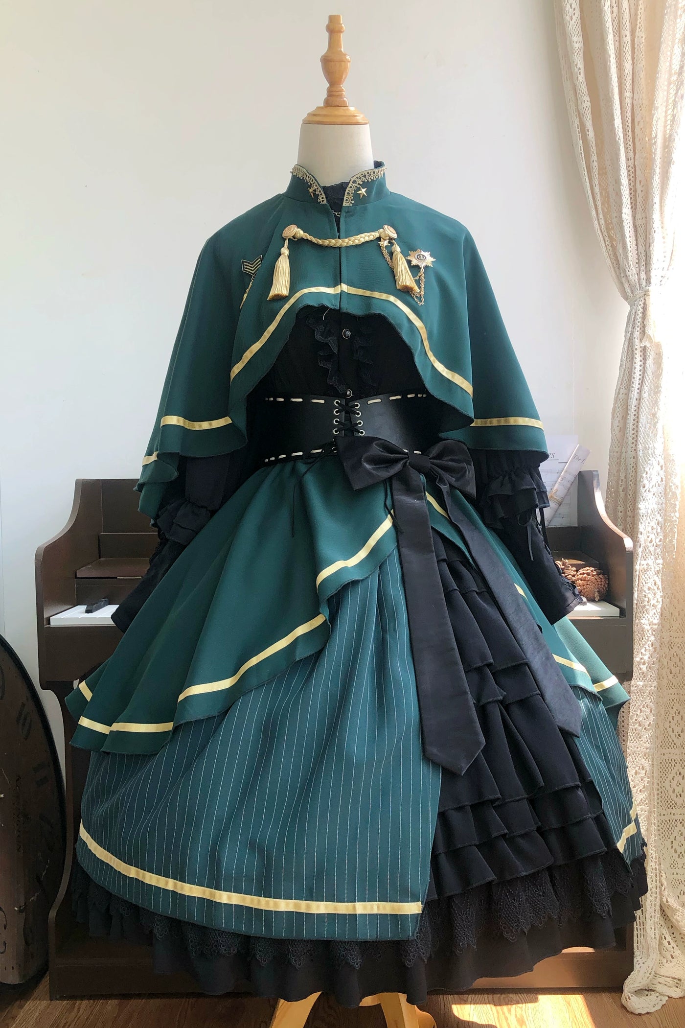 (BFM)Summer and Galaxy~Savior~Military Lolita Dress Skirt Full Set 2XL A set of black and emerald green 