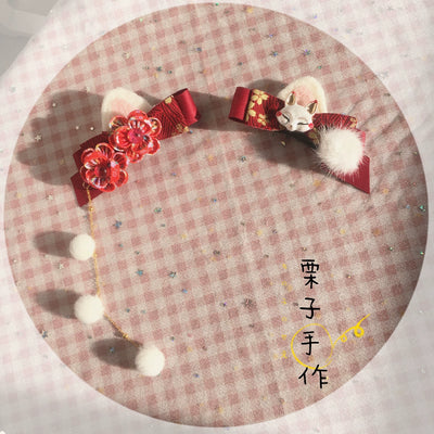 (Buyforme)Chestnut Lolita~Lolita Cat Ears Hair Clips for Daily Hanfu red cat ears hairclip (1 pair)  