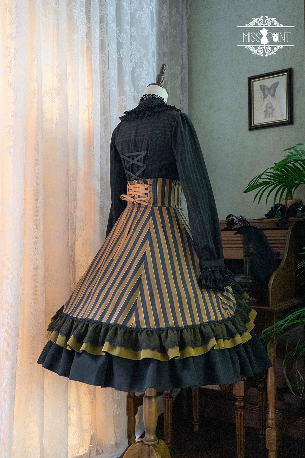 (Buyforme)Miss Point~Customized Lolita Elegant Striped High Waisted Fishbone SK 21544:312460