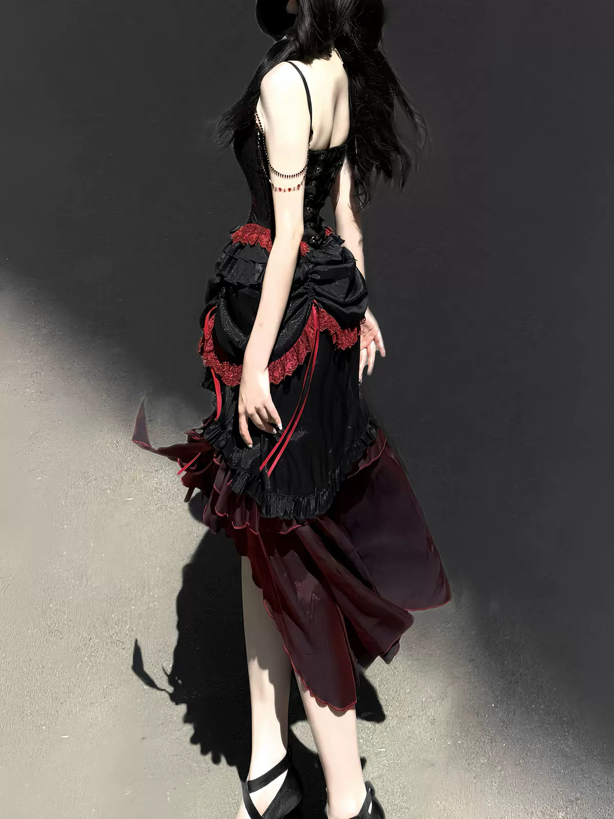Bone Rot Bloom - Gothic Lolita Embroidered Camisole & Drawstring Lift-up Hem Skirt 45593:854834
