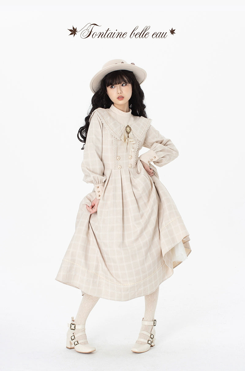 ZeeYe~Maple Dan Bai Lu~Classic Lolita Plaid Dress Long Sleeved OP