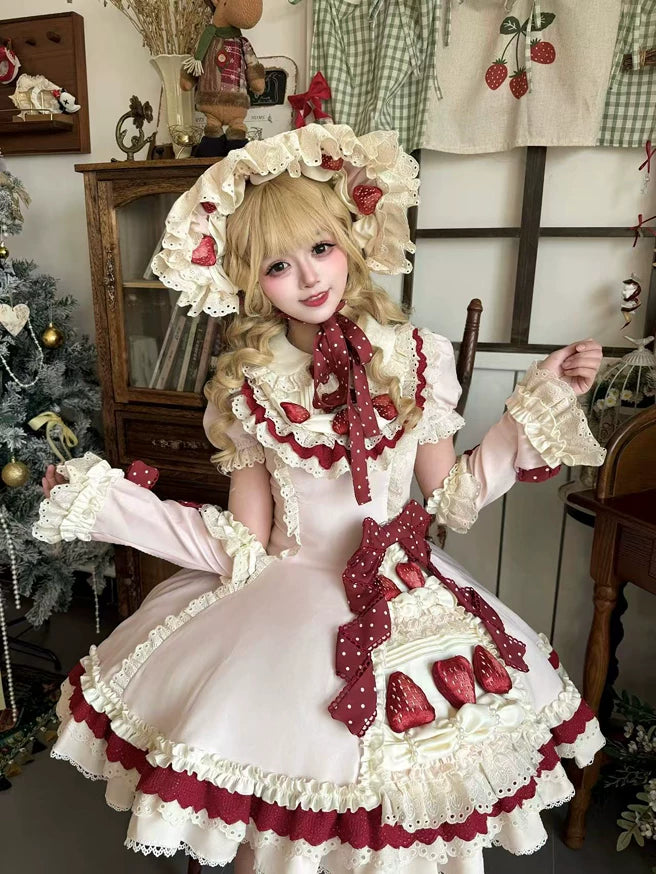 Strawberry Cake - Old School Lolita Dress, Detachable Sleeves 44451:808942