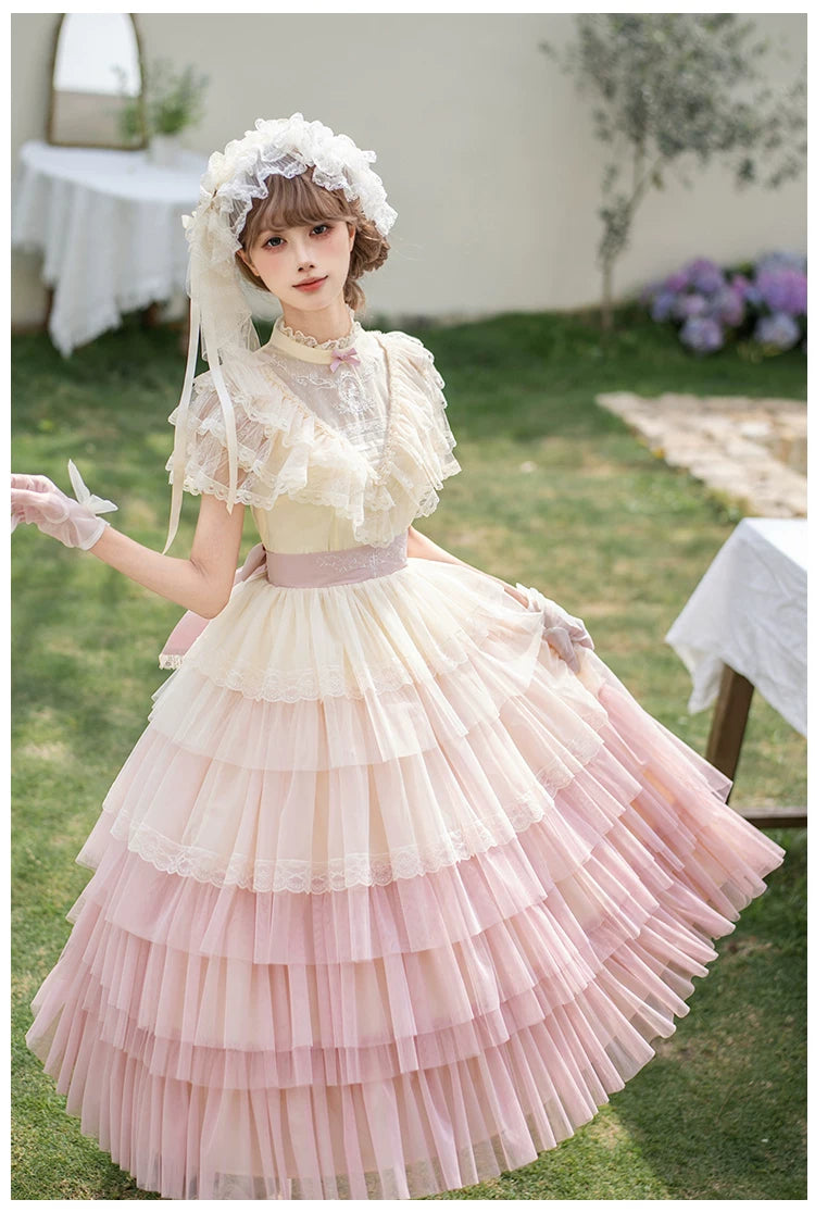 True Vow - Embroidered Classic Lolita Dress, Layered Gradient Hem
