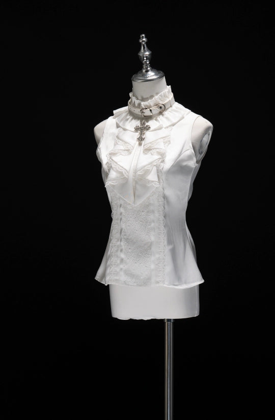 Forest Fluorescent Carps - Omega Wedding Gothic Ouji Lolita White Suit Top + detachable choker S