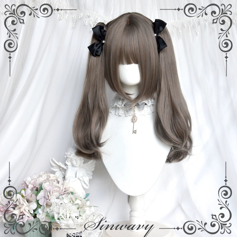 Sinwavy - Light Gothic Lolita Wig, Green-Toned Ash Grey A Short Hair + A Pair of Ponytails