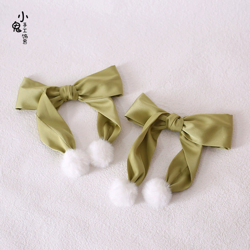 Xiaogui~Sweet Lolita Bow Hair Clips Multicolors a pair of matcha green hair clips  