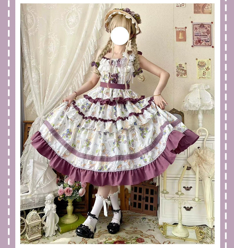 Qianmu - Blueberry Midsummer - Country Lolita Tiered JSK, Blueberry Print 44322:805562