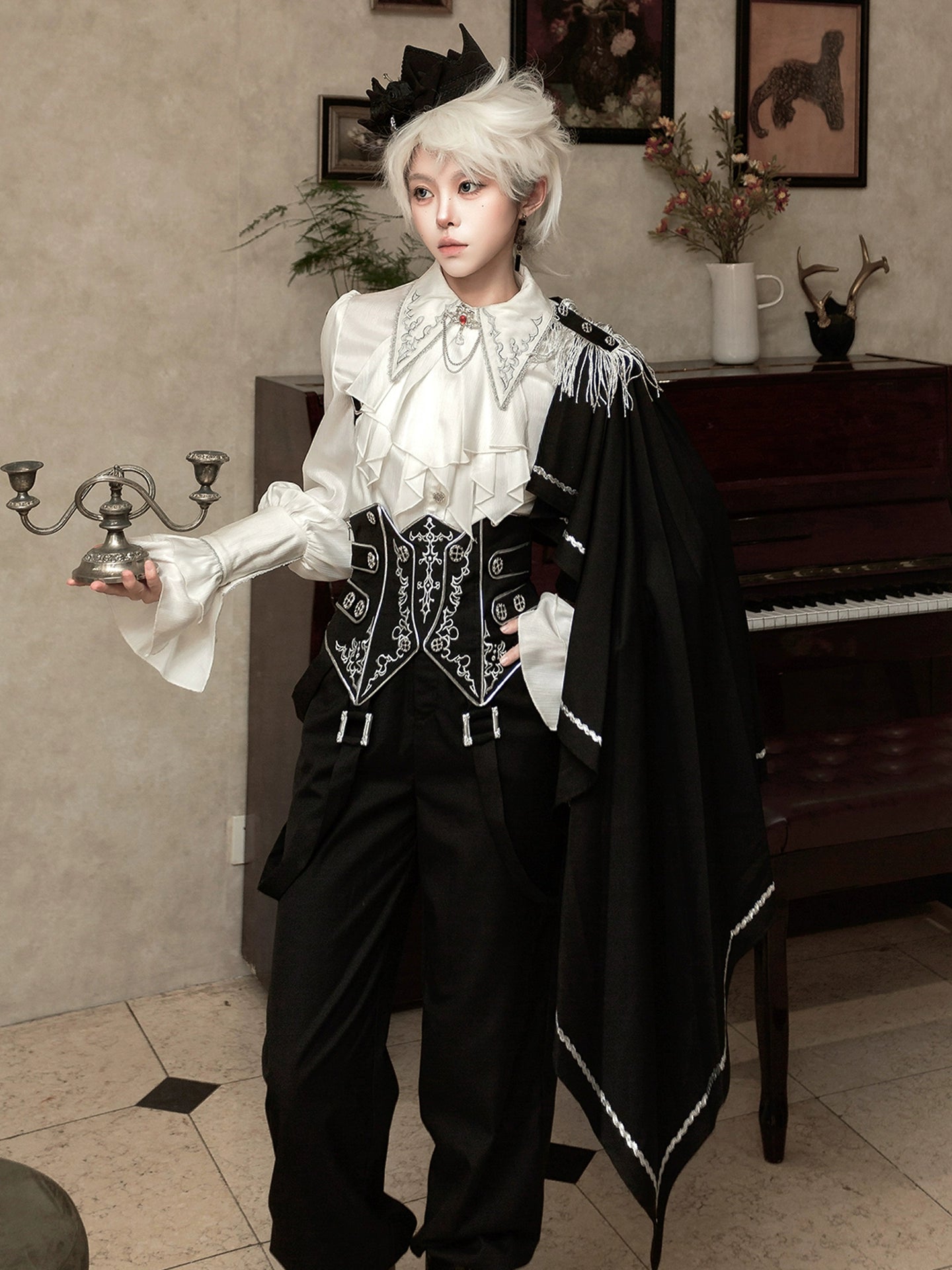 Your Princess - Ouji Lolita Pants Set, Detachable Jabot & Shawl 44129:797295