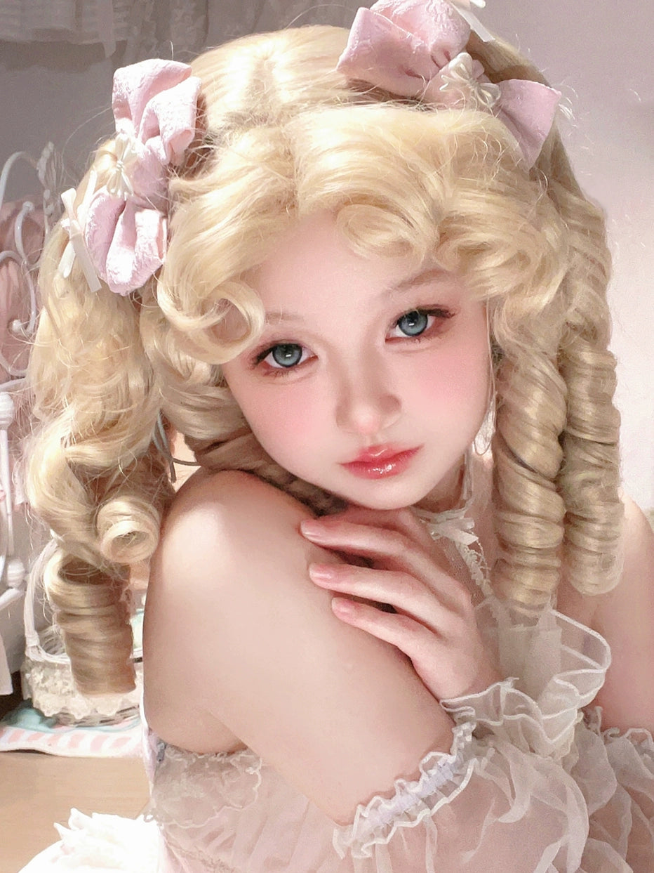 Mabuxi~Elizabeth~Light Gold Doll Lolita Wig Kawaii Roman Curls Ponytail