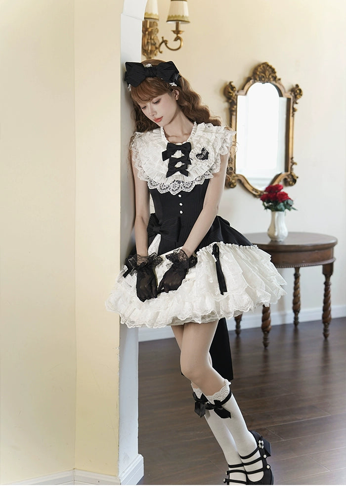 Alice Girl~Arrogant Miss~Sweet Lolita Jumper Dress with Tiered Lace Skirt