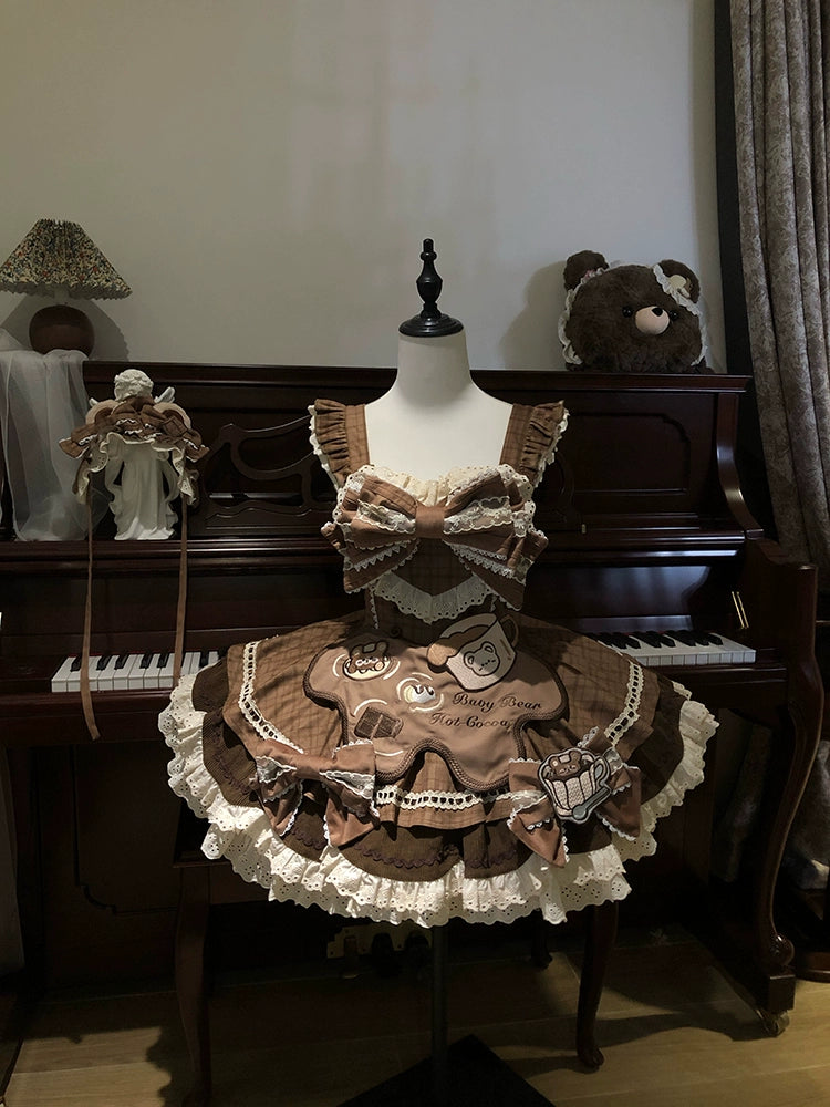 Seal Frosting House - Hot Cocoa Bear - Kawaii Lolita JSK Dress, Blouse & Cape (JSK / L M S XL) 44181:797600