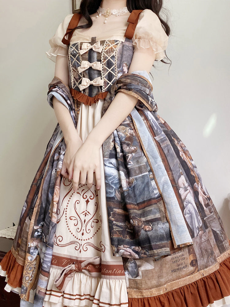 ChunLv Lolita~Constantine~Vintage  Lolita Princess Dress FS(OP dress+bow+shawl+choker) S 