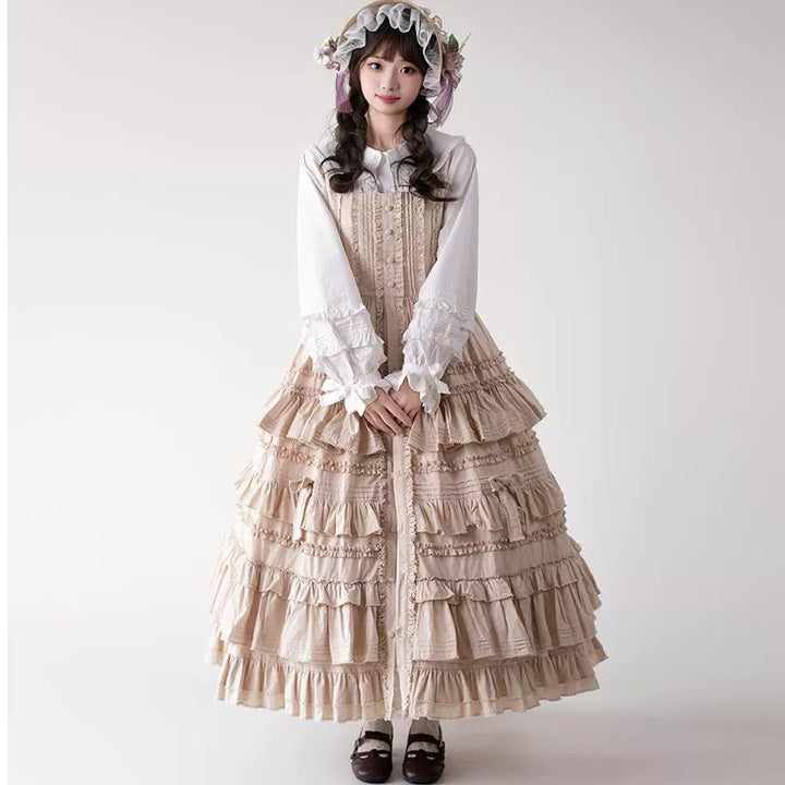 Mumu~Little Lilac~Country Lolita Cotton Jumper Dress Open-Front Lolita Dress 40612:668896