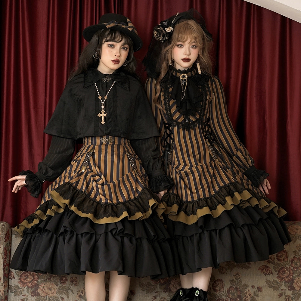 Miss Point - Stripped Lolita Headband Veil Hat Clip Necklace