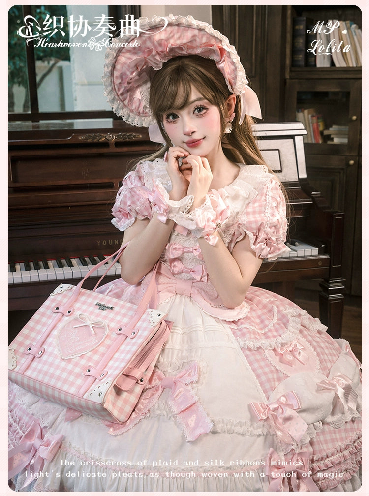 Mademoiselle Pearl - Heart Woven Concerto - IP Collab Sweet Lolita OP Dress, Bow Accents