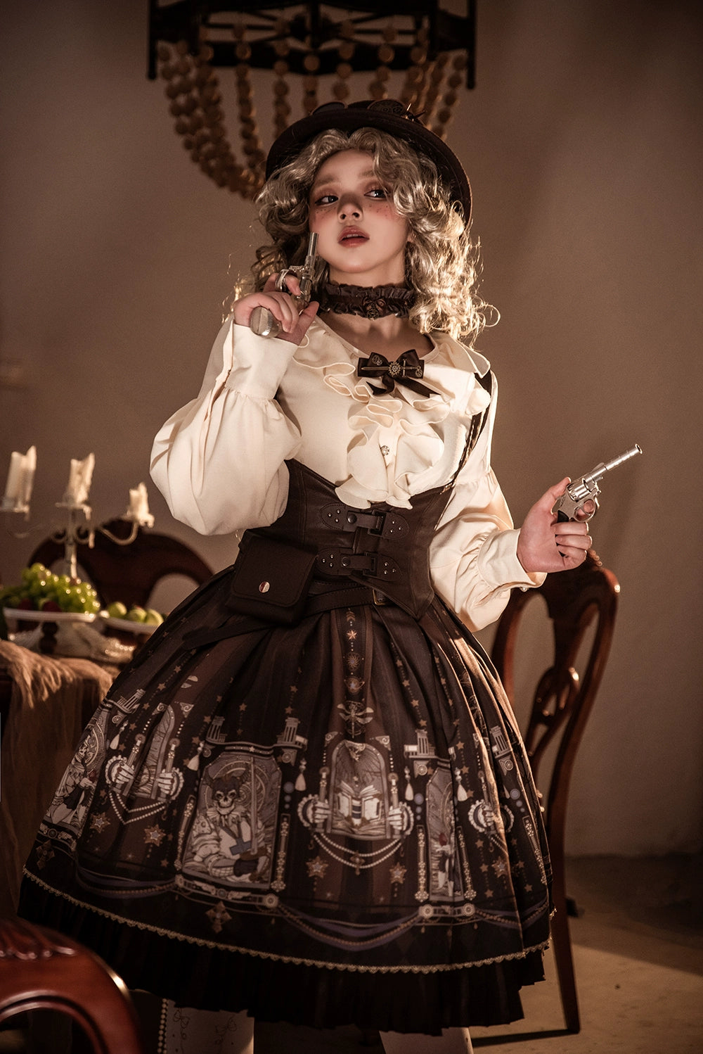 Miss Point - Demon Hunting Notes - Gothic Lolita Cross Print Short Skirt
