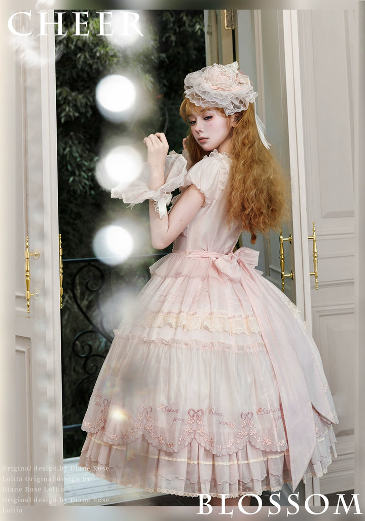 MieYe - Cherry Blossom - Pink Sweet Lolita Tiered Dress