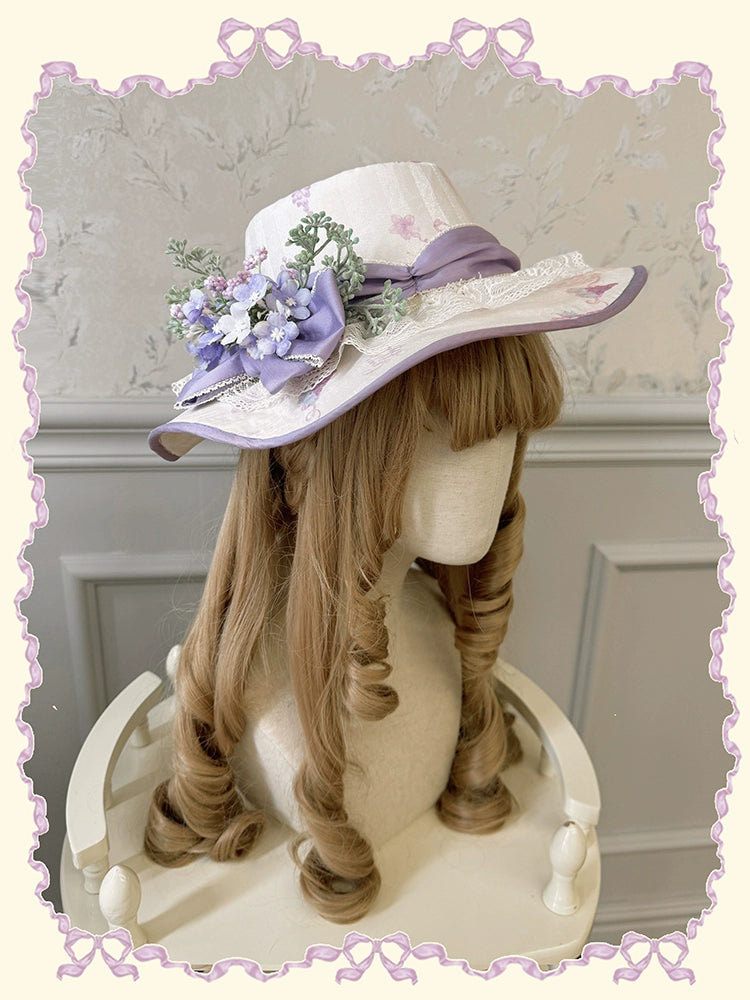 Alice Girl~Muscari Botryoides~Elegent Lolita Hat Side Clip Grape Print Headdress Light purple hat Free size 
