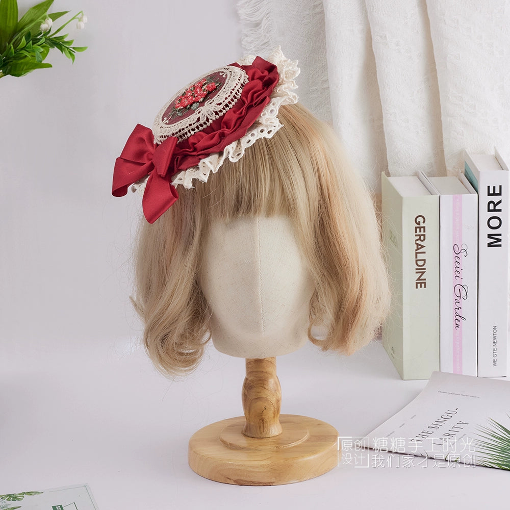 Sugar Time - Sweet Lolita Top Hat, Floral Embroidery