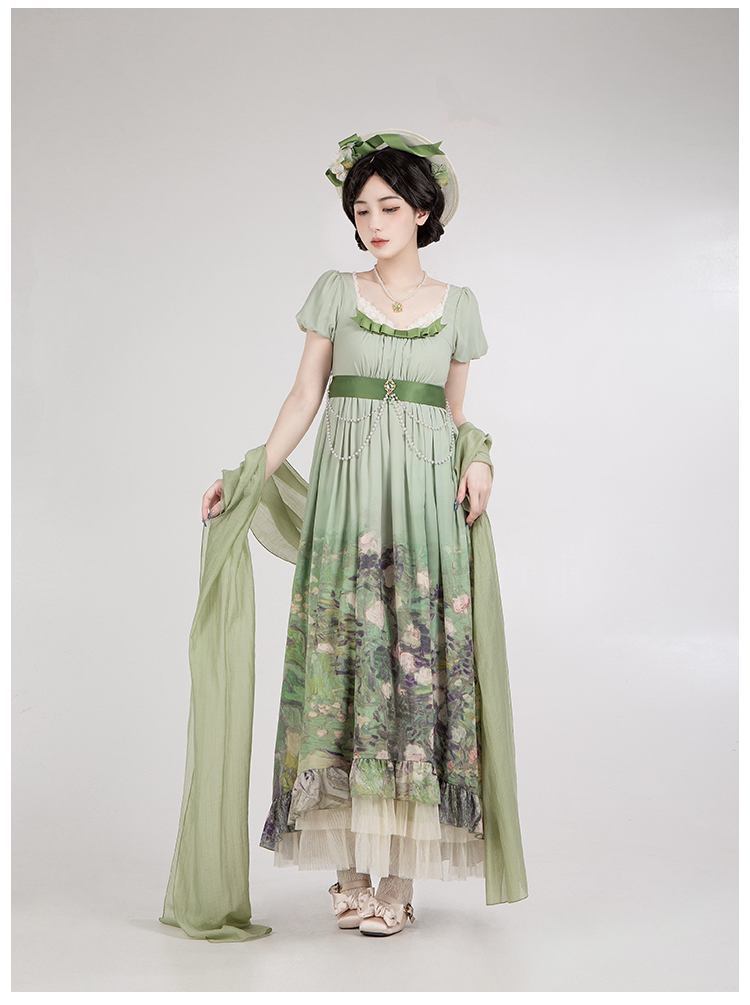 With PUJI~Blooming Rose~Chiffon Classic Lolita Dress Set Painting Styled OP & JSK 42925:758695
