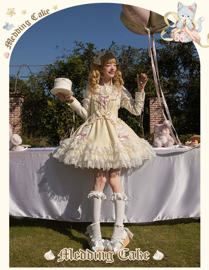 Mademoiselle Pearl~Wedding Cake~Sweet Lolita Dress Suit Printed JSK