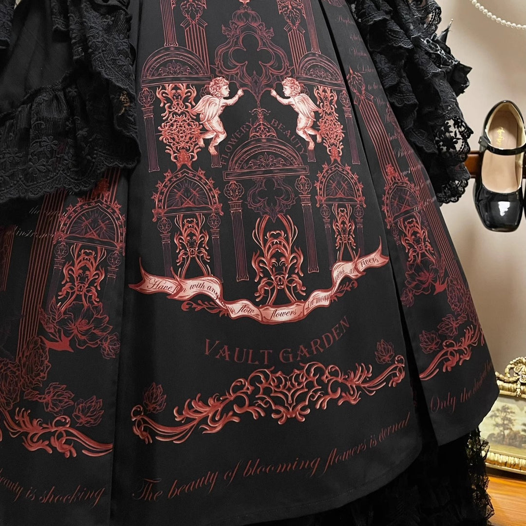 Vault Design~Angel Garden~Gothic Lolita JSK Black Jumper Skirt with Red Prints