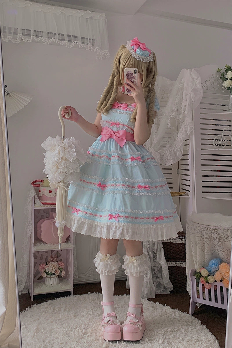 NanShengGe - Love Ice Cream - Sweet Lolita OP Dress Plus Size Multicolor S Blue OP