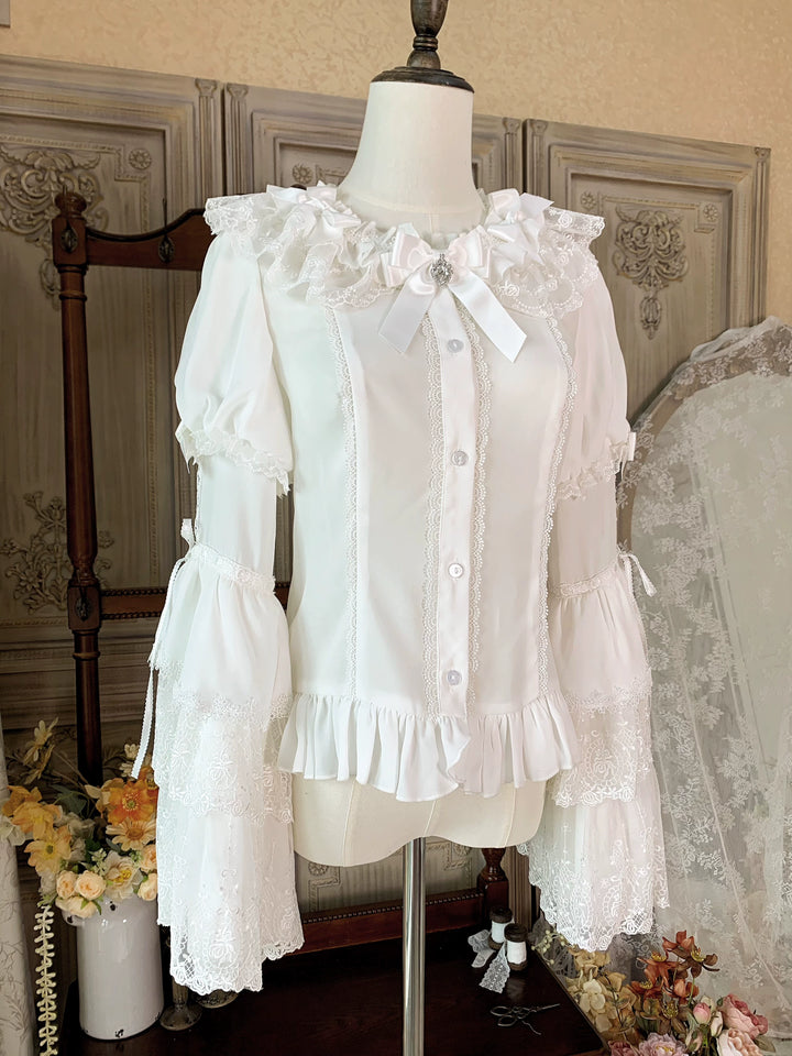 Flower Banquet~Wishing Star~Sweet Lolita Blouse Princess Sleeve Shirt and Accessories White Shirt Only S