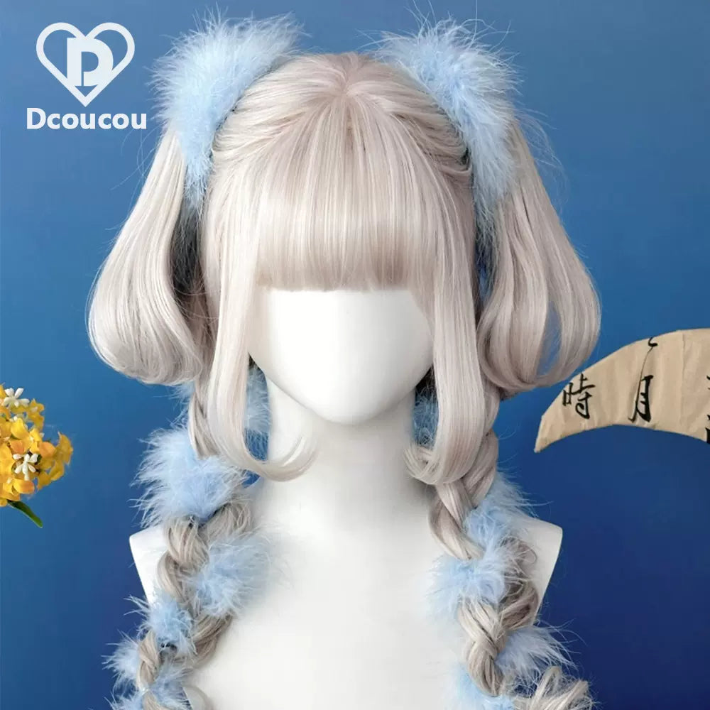 Dcoucou - No-Heart Rabbit 45cm Long Curly Ponytail Wig Multicolors snow pearl