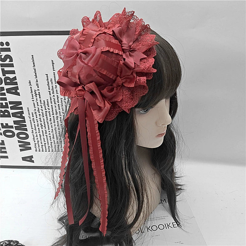 Youge Original Accessory - Gothic Lolita Red Top Hat, Rose & Bow 44131:796376