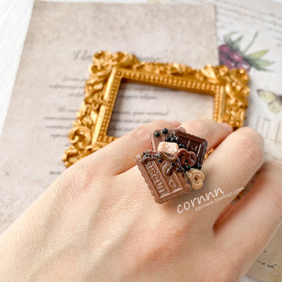(Buyforme)Cornnn~Handcrafted Mini Chocolate Sauce Cookie Adjustable Ring   