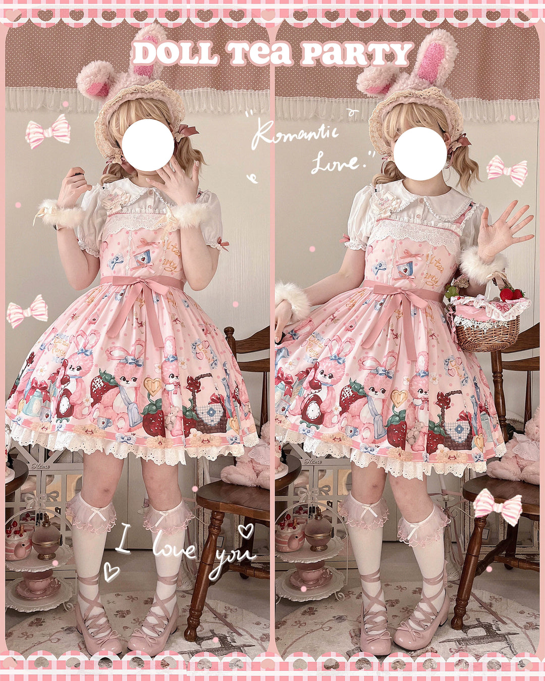 Doll tea party~Showa Rabbit~Kawaii Lolita Dress Summer Sweet Lolita OP JSK   