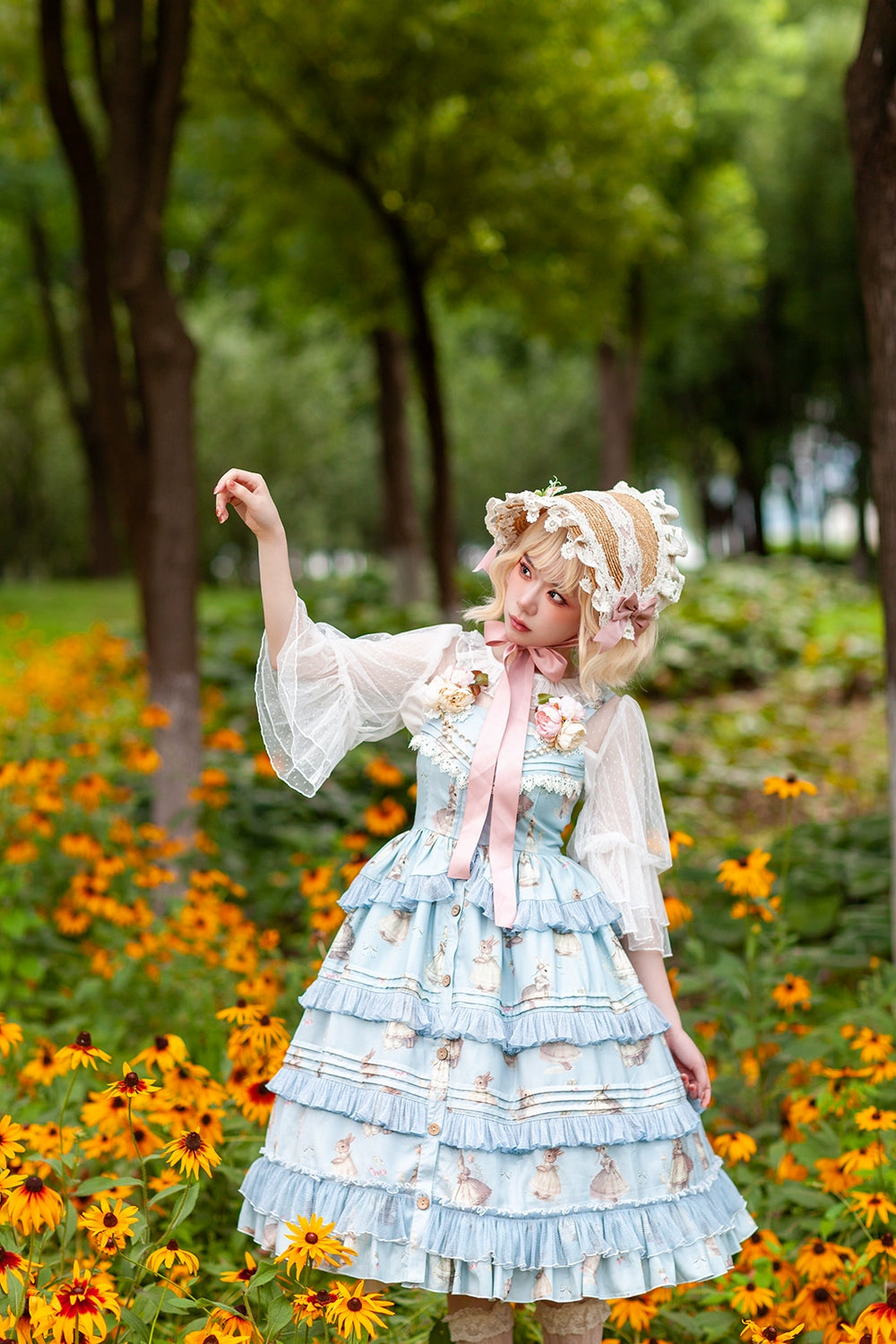 Infanta~Elegant Lolita JSK Dress Tiered Rabbit Prints Middle Split Dress   