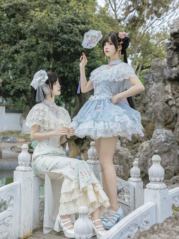 With PUJI~Qi Lolita OP Suit Twins Lolita Chinese Dress Set