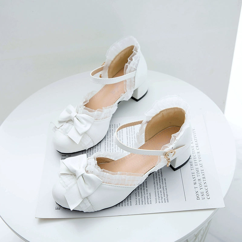 Yana - Sweet Lolita Shoes Round Toe Students Chunky Heel White 33