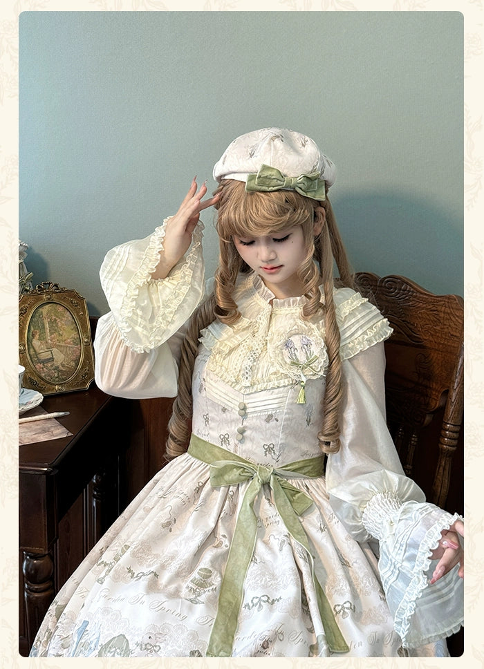 Alice Girl~Iris Study Room~Classic Lolita JSK Elegant Lolita Dress With V-neck   