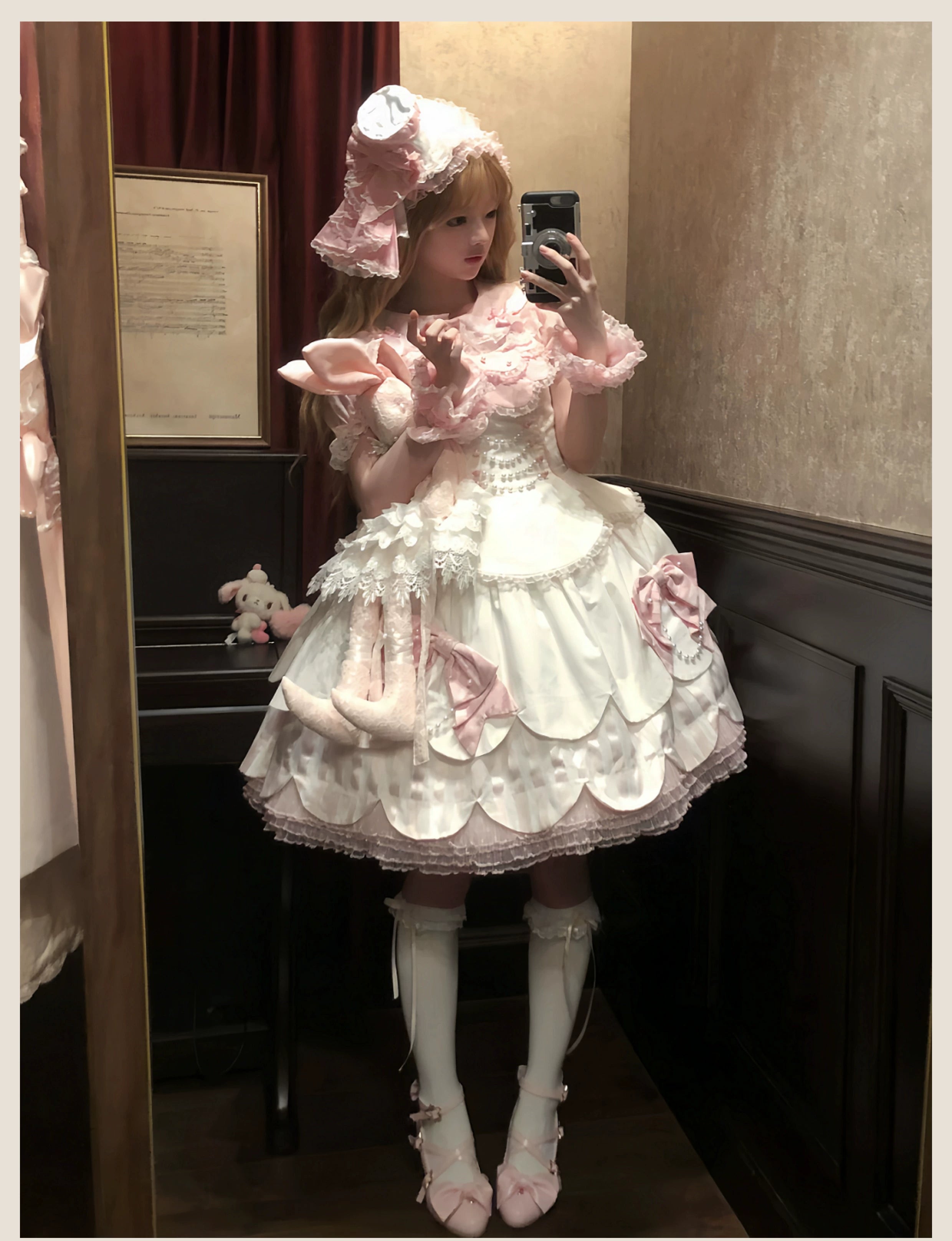 TaTaTa Lolita - Pearl Princess - Old School Lolita Jumper Dress Outfit, Petal Hem (L M S) 44056:793715