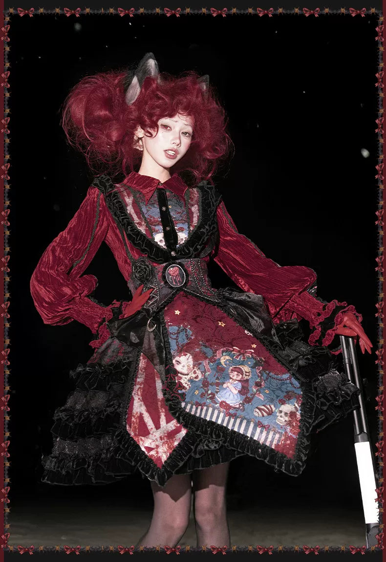 Werewolf Slayer - Gothic Lolita Shirt & Suspender SK Dress Set, Tiered Skirt 44541:811974