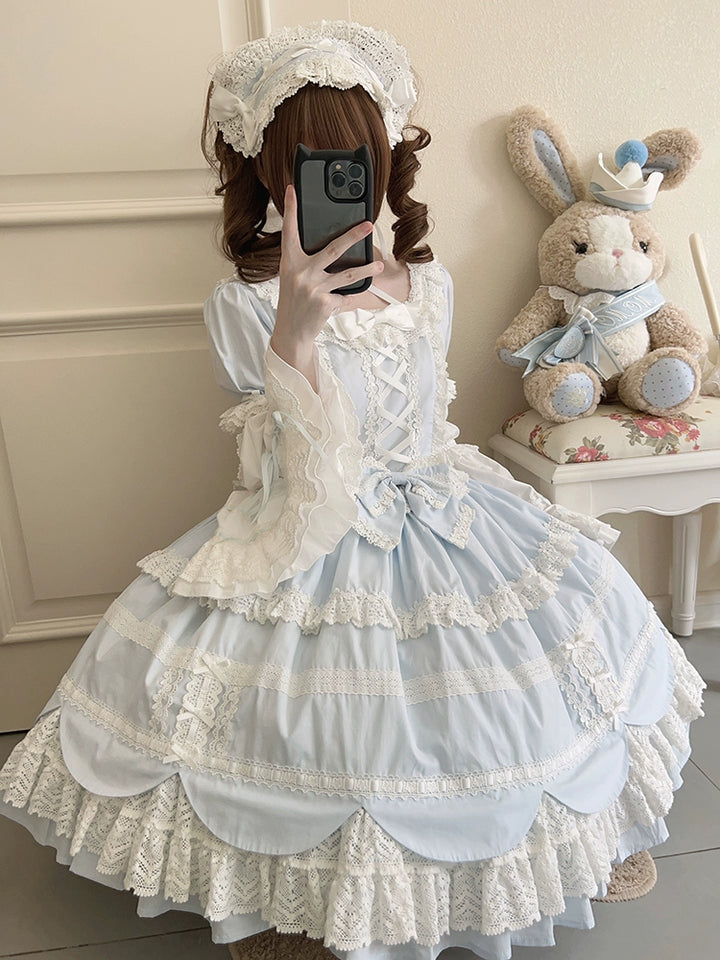 AerialCat~Cream Petal~Old School Lolita OP Dress Cotton Lolita Dress   