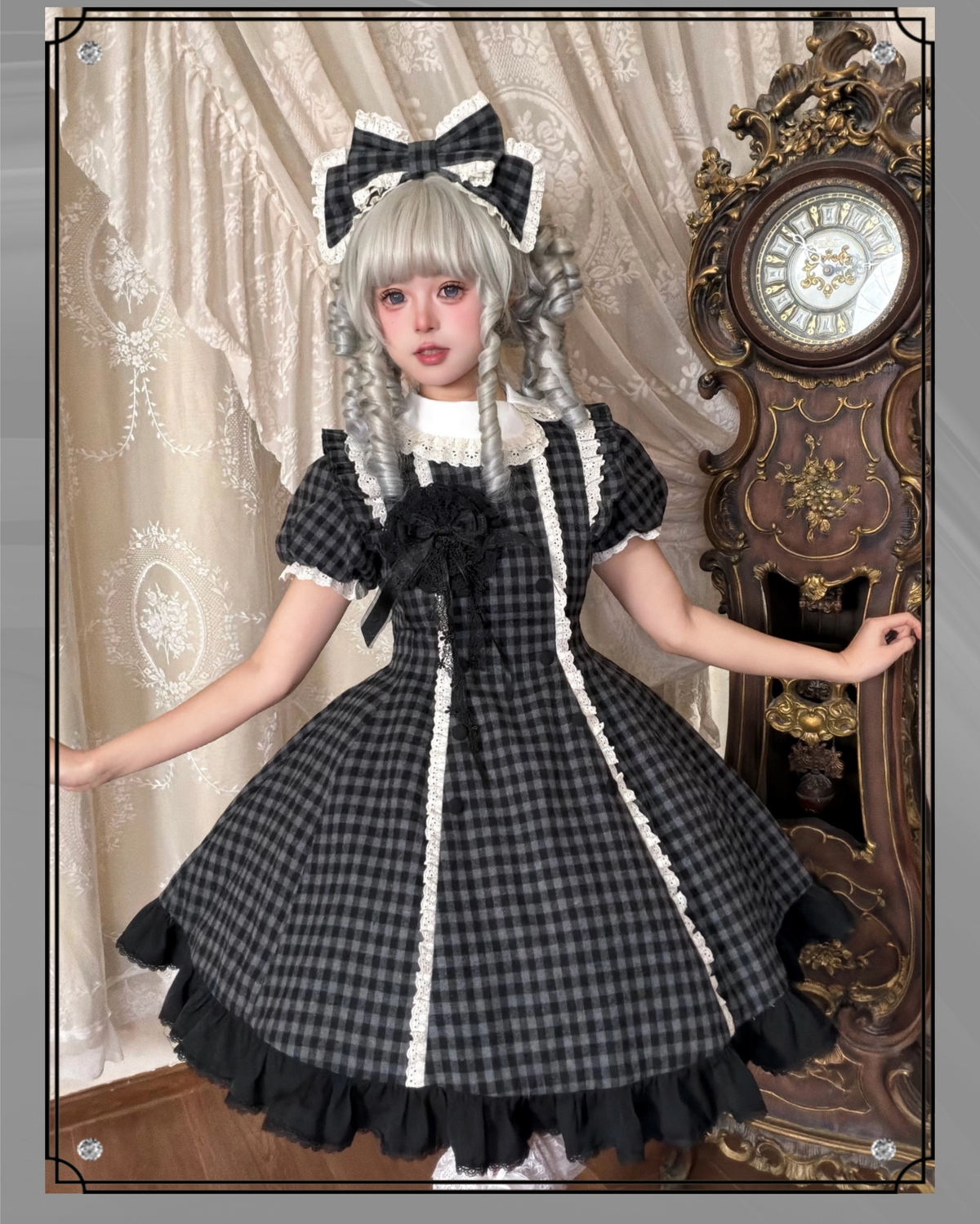 Overseas Letter - Cotton Old School Lolita OP Dress, Gingham & Stripe Patterns 45918:868171