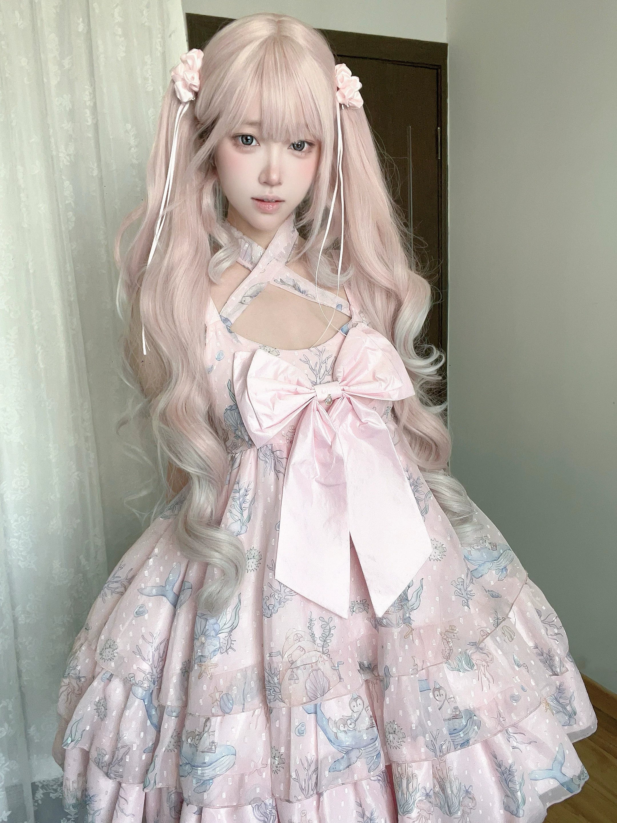 Ocean Sweetheart - Chiffon Sweet Lolita JSK Dress, Whale & Jellyfish Print 44902:826997
