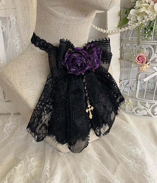 Sweet Jelly Lolita - Black Gothic Lolita Necklace Lace Lolita Brooch