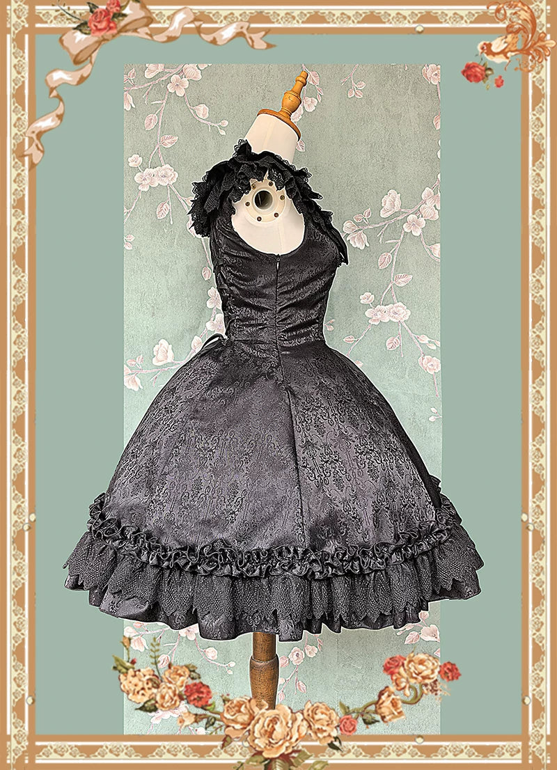 Canon Of Floral Melody - Gothic Lolita Black JSK Dress, Jacquard Pattern
