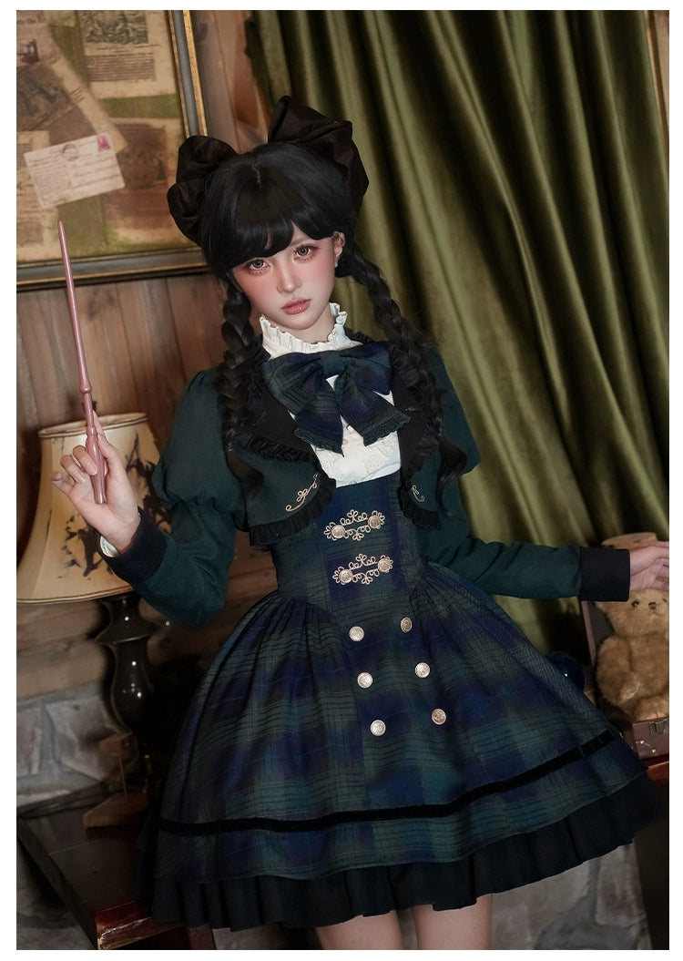 With PUJI - Berlin Souvenir - Plaid Preppy Style Lolita Bust Supporting JSK Outfit 43928:789912
