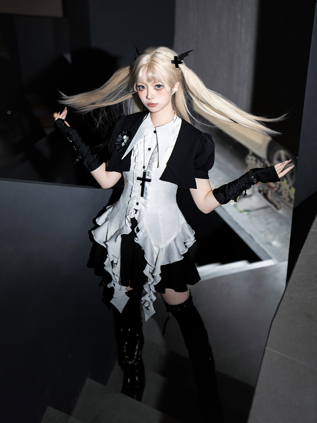 Designer's Gift~Shard Gem~Gothic Lolita Skirt Set with Sleeveless Shirt & Short Jacket