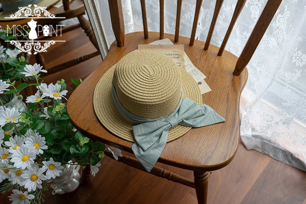 (Buyforme)Miss Point~Happy Summer Cute Lolita Hairdband Straw Hat blue-green straw hat  