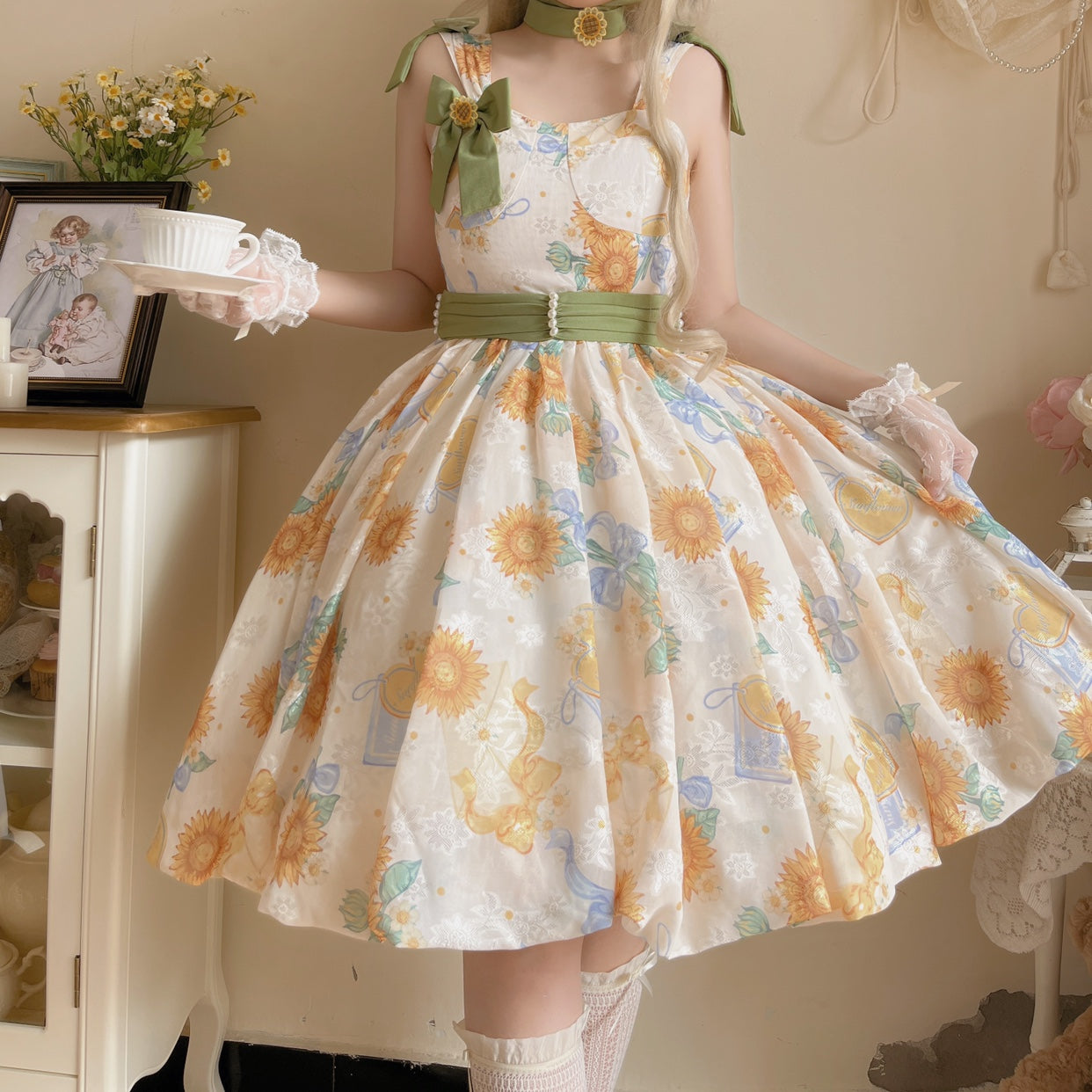 Akiyama Future Studio~Sunflower Print Lolita JSK Dress in Breathable Light Fabric 42790:753504