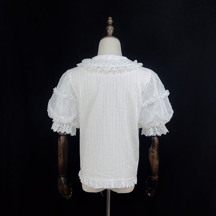 DMFS Lolita~Lollipop~Sweet Lolita Shirt with Double-Layered Puff Sleeves