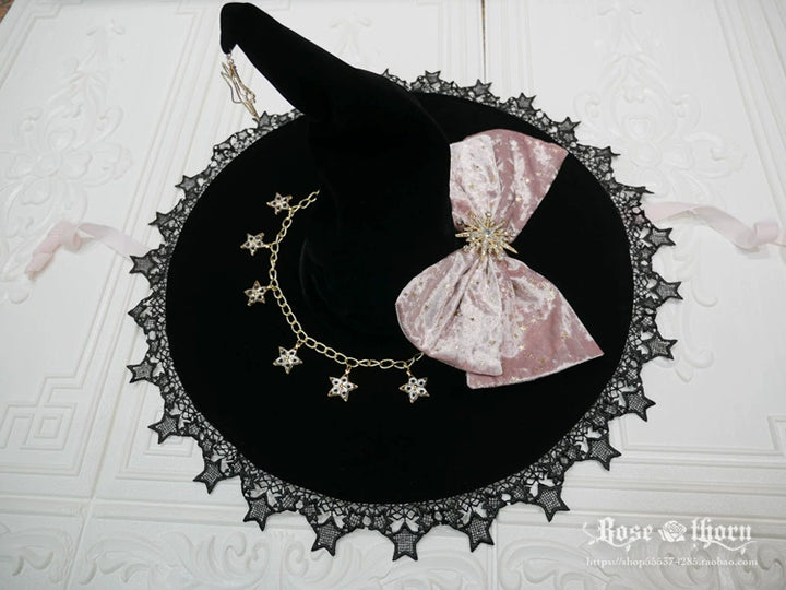 Rose Thorn~Polar Night Sky~Halloween Gorgeous Gilding Lolita Witch Hat